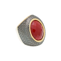 Anel Fane's Pedra Natural Cristal Rubi Metal Dourado