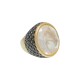 Anel Fane's Pedra Natural Cristal Perolado Zircônia Metal Dourado