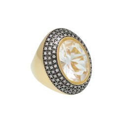 Anel Fane's Pedra Natural Cristal Transparente Zircônia Dourado