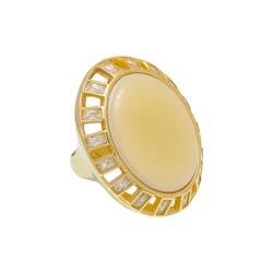 Anel Fane's Pedra Natural Madrepérola Zircônia Metal Dourado