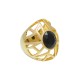 Anel Fane's Pedra Natural Onix Metal Dourado