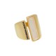 Anel Fane's Pedra Natural Quartzo Leitoso Zircônia Metal Dourado