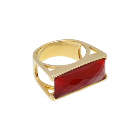 Anel Fane's Pedra Natural Cristal Rubi Metal Dourado