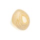 Anel Fane's Pedra Natural Quartzo Leitoso Zircônia Metal Dourado