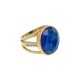 Anel Fane's Pedra Natural Cristal Lápis Lazuli Zircônia Dourado