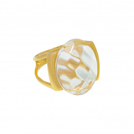 Anel Fane's Pedra Natural Cristal Transparente Metal Dourado