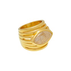 Anel Fane's Pedra Natural Quartzo Rutilado Metal Dourado