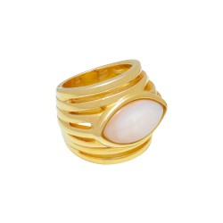Anel Fane's Pedra Natural Madrepérola Metal Dourado