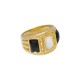 Anel Fane's Pedra Natural Onix Quartzo Branco Metal Dourado
