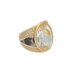 Anel Fane's Pedra Natural Cristal Transparente Zircônia Dourado