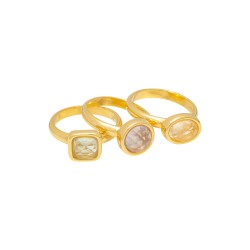 Anel Fane's Pedra Natural Kit Amestista Citrino Metal Dourado
