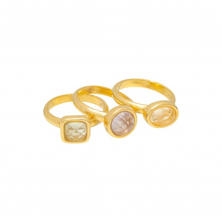 Anel Fane's Pedra Natural Kit Amestista Citrino Metal Dourado