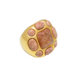 Anel Fane's Pedra Natural Quartzo Goiaba Metal Dourado