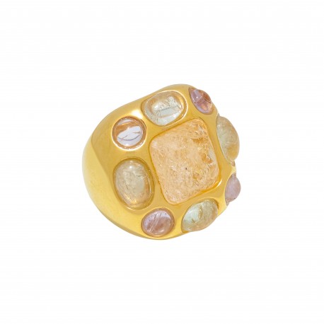 Anel Fane's Pedra Natural Citrino Amarelo Metal Dourado