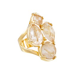 Anel Fane's Pedra Natural Quartzo Rutilado Metal Dourado