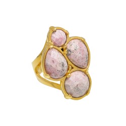 Anel Fane's Pedra Natural Rodocrosita Metal Dourado