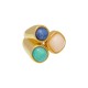 Anel Fane's Pedra Natural Quartzo Sodalita Jaspe Metal Dourado