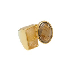 Anel Fane's Pedra Natural Citrino Amarelo Cristal Metal Dourado