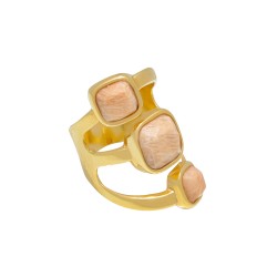 Anel Fane's Pedra Natural Aventurina Pêssego Metal Dourado