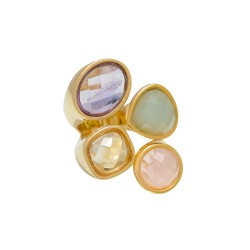 Anel Fane's Pedra Natural Ametista Àgata Citrino Quartzo Dourado