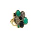 Anel Fane's Pedra Natural Onix Cristal Verde Mocca Metal Dourado