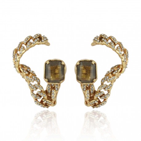 Brinco Claudia Arbex Rock Lovers Front Back Ouro Vintage