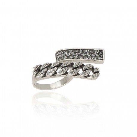 Anel Claudia Arbex Rock Lovers Elos Cristais Prata Vintage