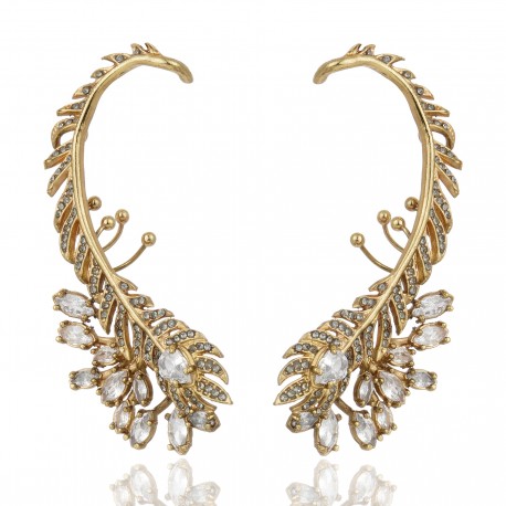 Brinco Claudia Arbex Pavão Ear Cuff Maxi Ouro Vintage