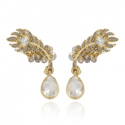 Brinco Claudia Arbex Pavão Pingente Cristais Ouro Vintage
