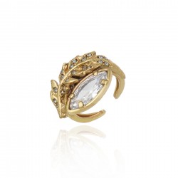 Anel Claudia Arbex Pavão Cristais Ouro Vintage