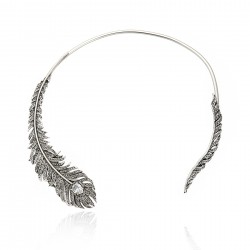 Colar Claudia Arbex Pavão Choker Prata Vintage