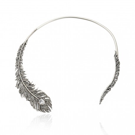 Colar Claudia Arbex Pavão Choker Prata Vintage