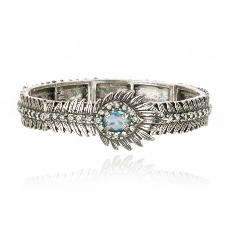 Pulseira Claudia Arbex Pavão Cristais Prata Vintage