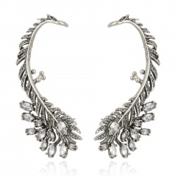 Brinco Claudia Arbex Pavão Ear Cuff Maxi Prata Vintage