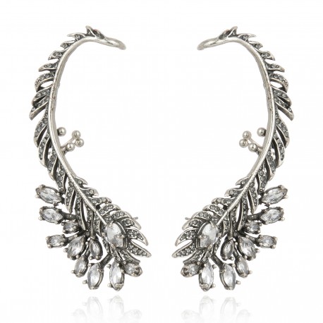 Brinco Claudia Arbex Pavão Ear Cuff Maxi Prata Vintage