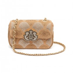 Bolsa Isla Sirena Mini Cocoon Cristais Camurça Couro Areia