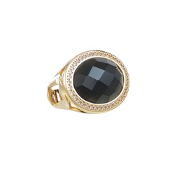 Anel Fane's Pedra Natural Onix Zircônia Metal Dourado