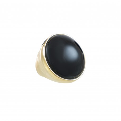 Anel Fane's Pedra Natural Onix Metal Dourado