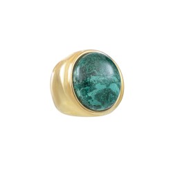 Anel Fane's Pedra Natural Labradorita Verde Metal Dourado