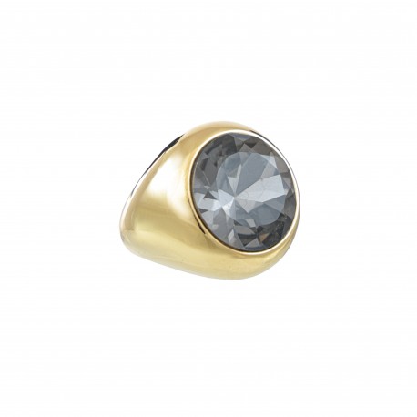 Anel Fane's Pedra Natural Cristal Fumê Metal Dourado