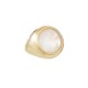 Anel Fane's Pedra Natural Quartzo Leitoso Metal Dourado