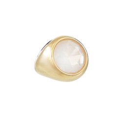 Anel Fane's Pedra Natural Quartzo Leitoso Metal Dourado