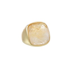 Anel Fane's Pedra Natural Citrino Amarelo Metal Dourado