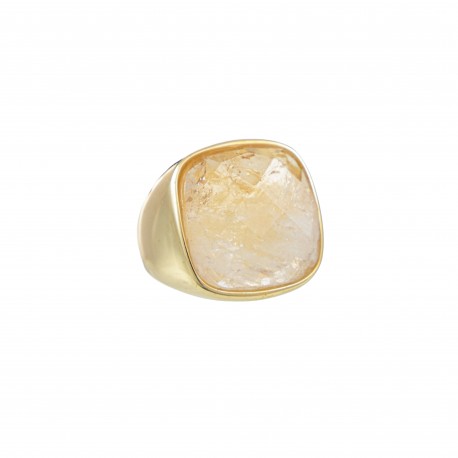 Anel Fane's Pedra Natural Citrino Amarelo Metal Dourado