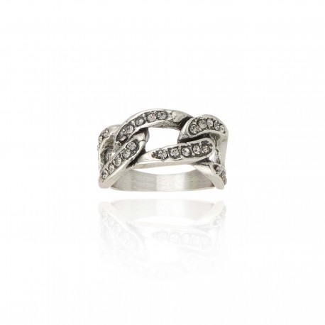 Anel Claudia Arbex Rock Lovers Elos Cristais Prata Vintage