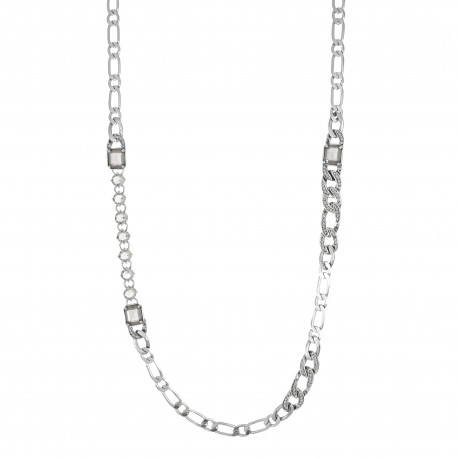 Colar Claudia Arbex Rock Lovers Longo Cristais Prata Vintage