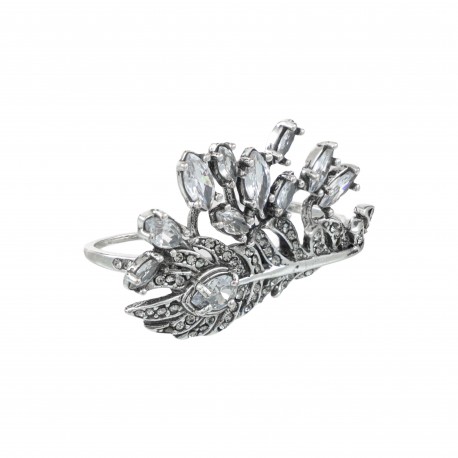 Anel Claudia Arbex Pavão Duplo Prata Vintage
