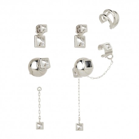 Brinco Nádia Gimenes Perfume de Mulher kit Piercing Cristal Prata