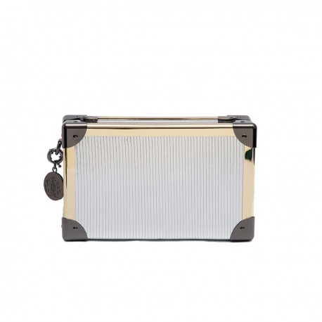 Bolsa Isla Clutch Trunk Specchio Couro Prata