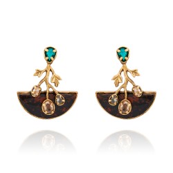 Brinco Camila Klein Pavimentar Obsidiana Ouro Velho